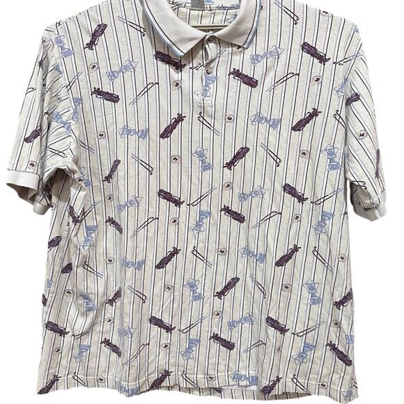 Penguin Sport Mens Polo Shirt XXL Beige Brown Short Sleeve Golf All Over Print - Picture 1 of 6